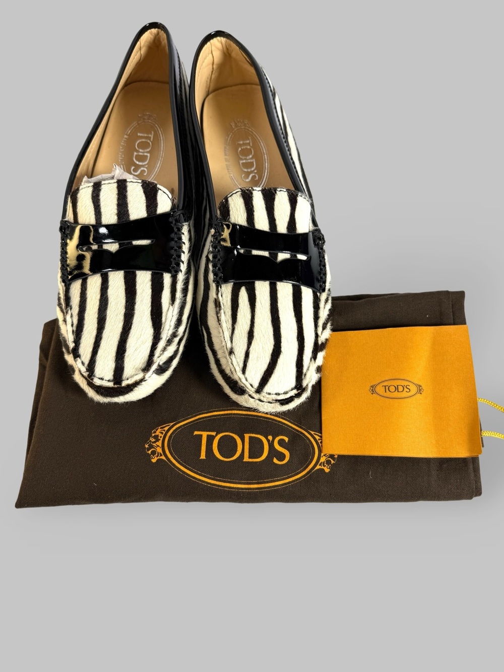 TOD'S Black & White Zebra-Print Penny Loafers
